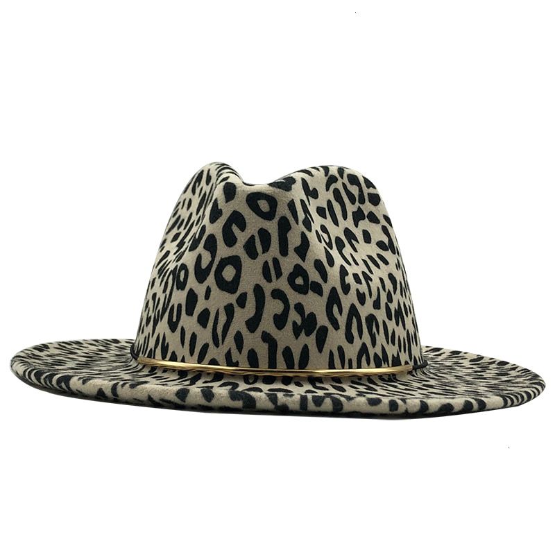 ple Uni Flat Brim Wool Felt Jazz Fedora Hats Men Women Leopard Grain Leather Band Decor Trilby Panama Formal Hats