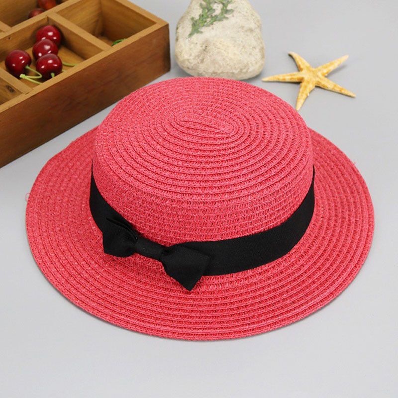 HUISHI Straw Hat Colorful Parent-child Panama Cap Women Girls Sun Hat Beach Ladies Flat Brim Summer Caps Straw