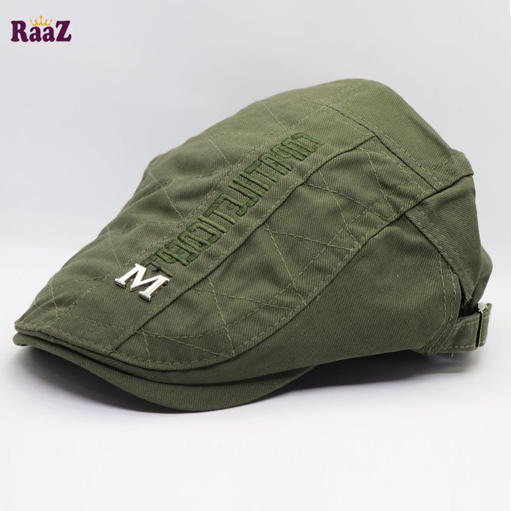 Deep Green Cotton China Winter Embroidered Adjustable Golf Flat Cap (Free Size)