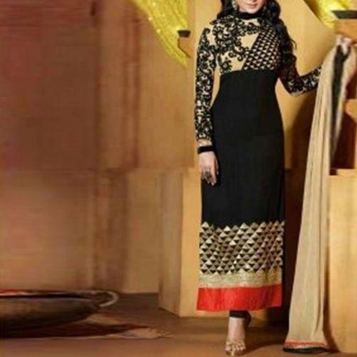 Black Unstitched Georgette Salwar kameez For Women