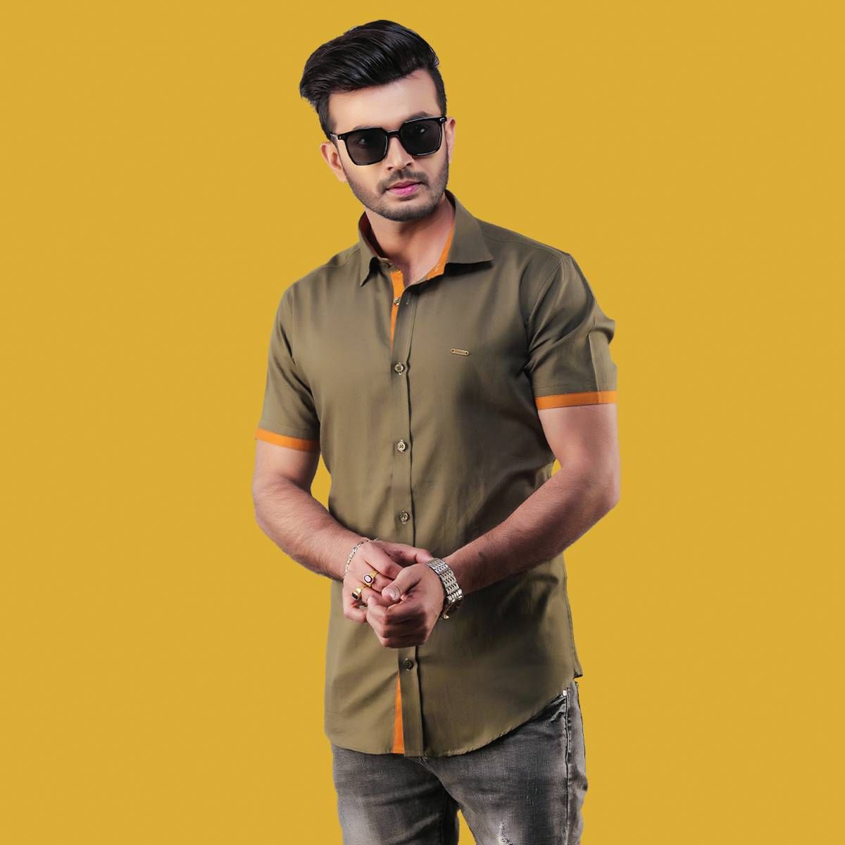 Deep Grey Cotton Casual Shirt For Men-1146S - Clock