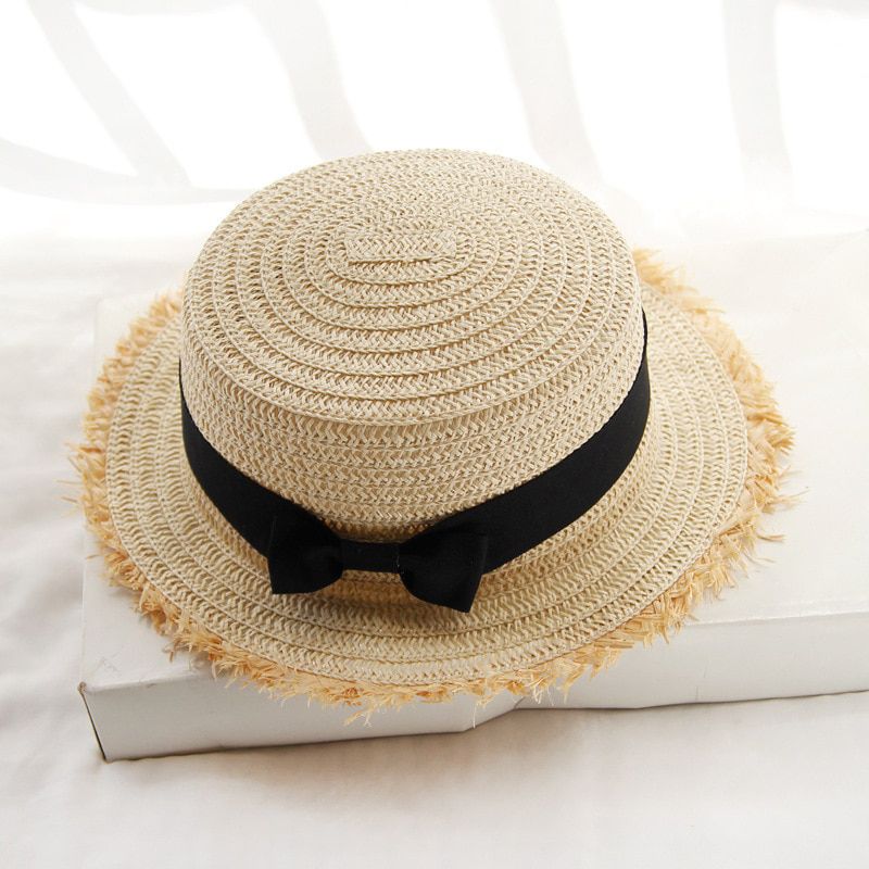 2019 Parent-child women hat sun hat Panamanian style Visor girl hat With flowers straw hat Foldable Ribbon cap Mujer