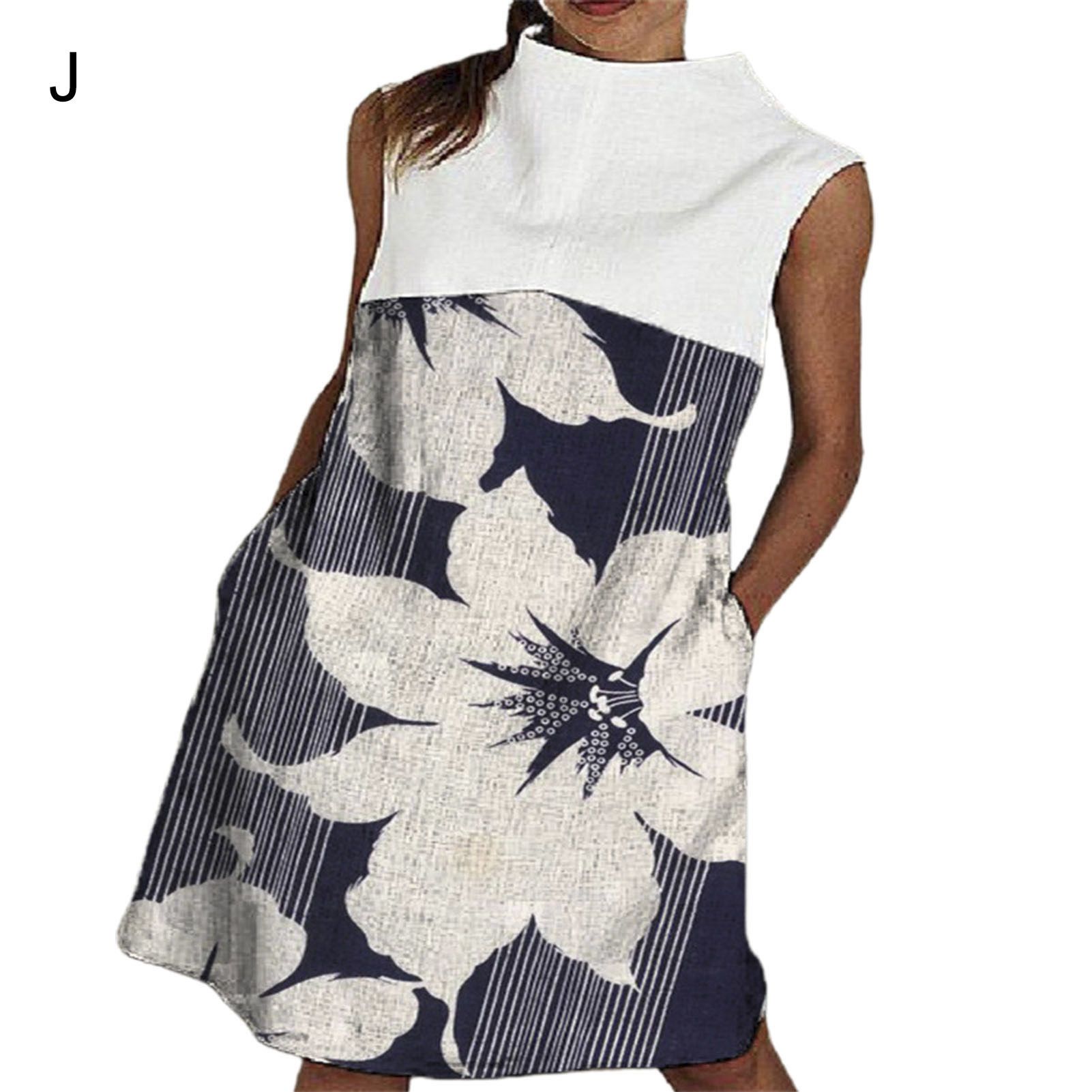 Summer Dress High Neck Flower Patchwork Print Casual Dress