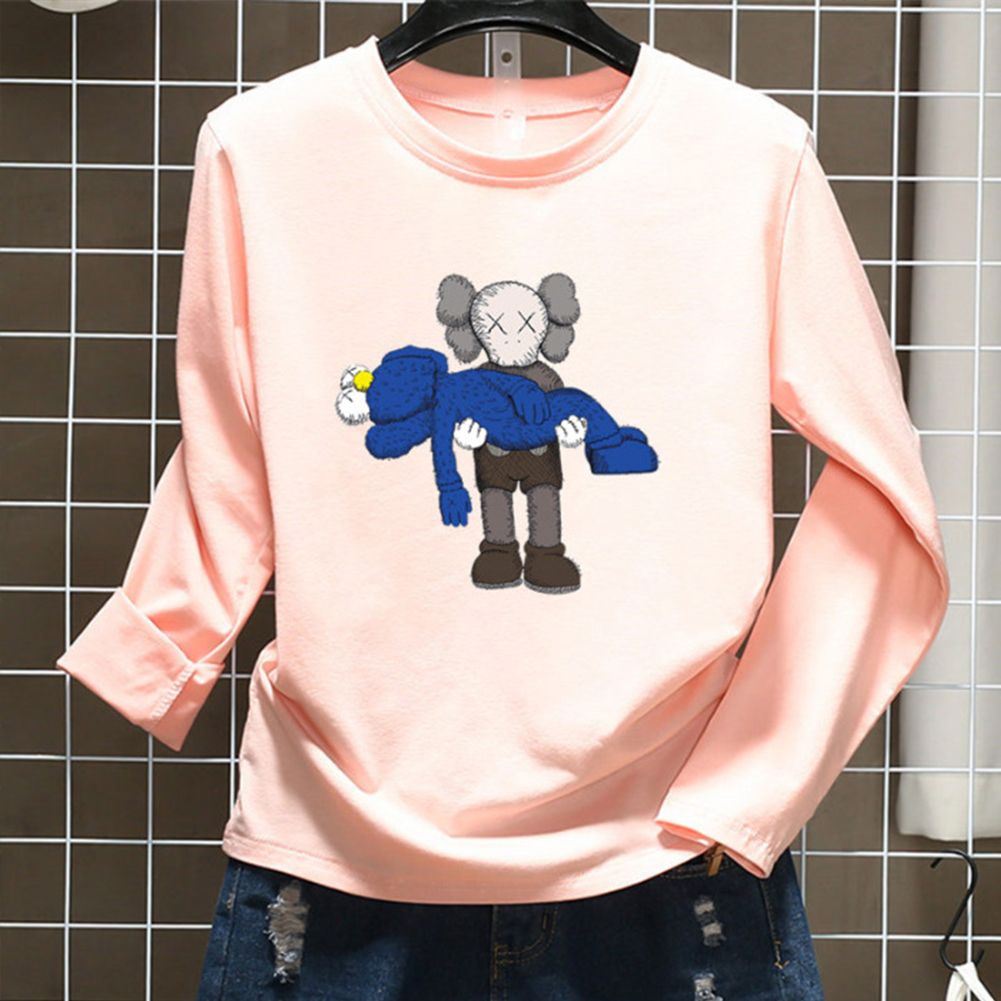 KAWS Unisex Long Sleeve -shirt Cartoon Holding Doll Crew Neck Base Shirt Loose Pullover