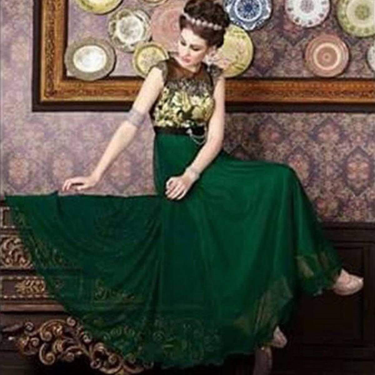 Green  Georgette Semi  Stitched Lehenga  For  Women