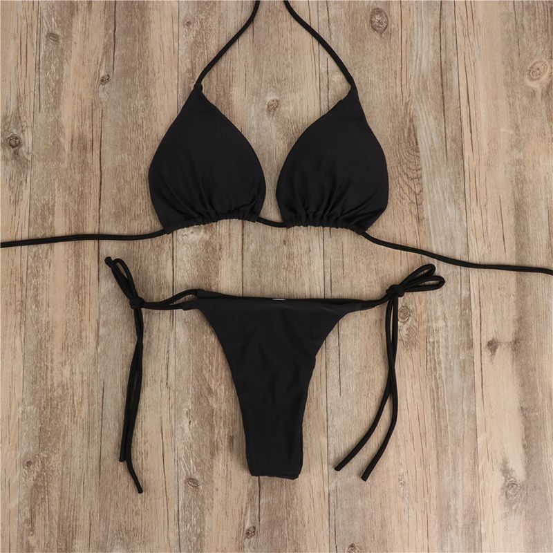 Yfashion Women  Split  suit  V-neck Adjustable Lace Up Bikini Solid Color riangle Bikini color