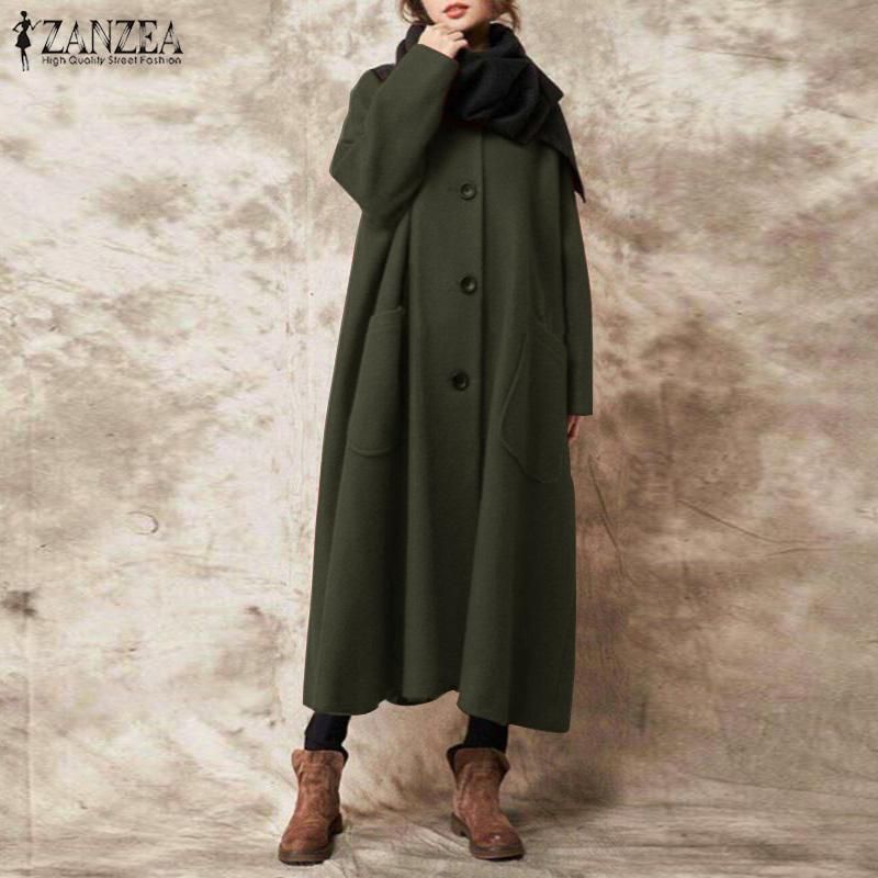 Original ZANZEA Women Winter Oversized Button Long Sleeve Coat Jacket Ladies Parka Outerwear