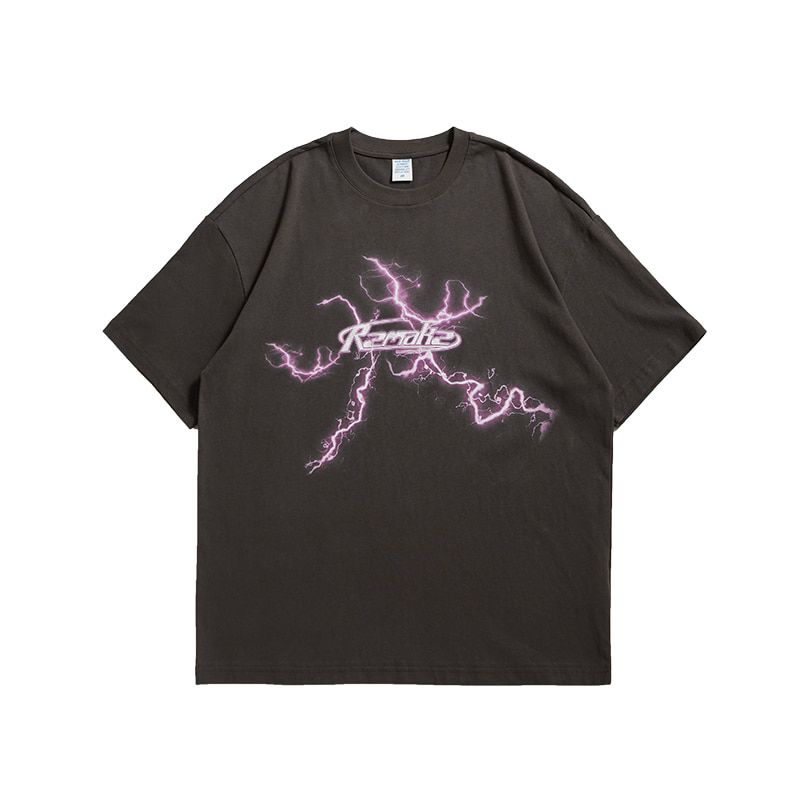 INFLATION High Street Men T-shirts Trending Lightning Graphic  Hop Tees Men Cotton Black T-shirts 5172S21