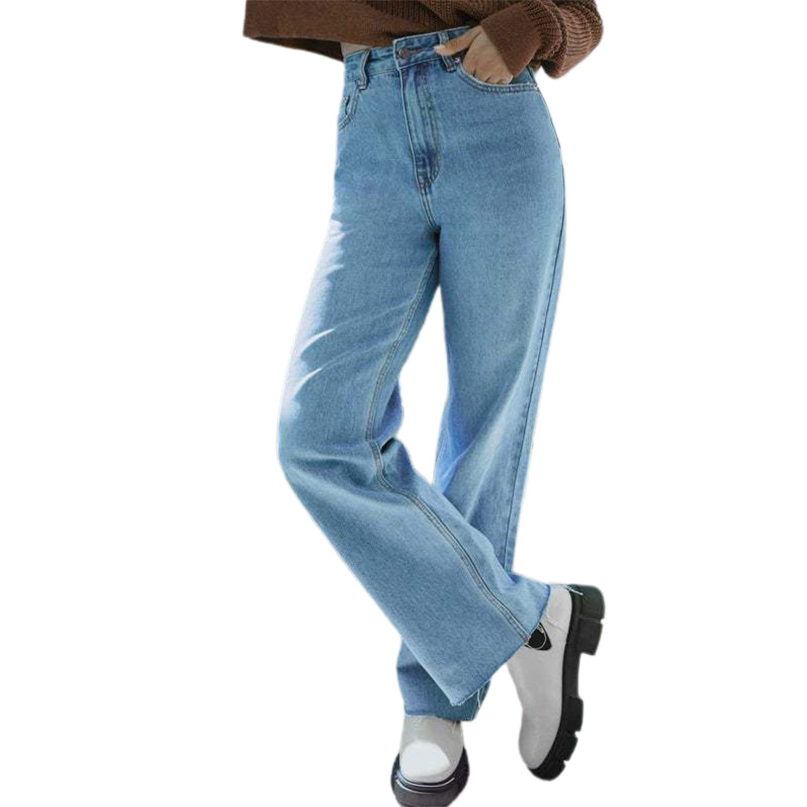 Women Trousers Pockets Casual Baggy Jeans