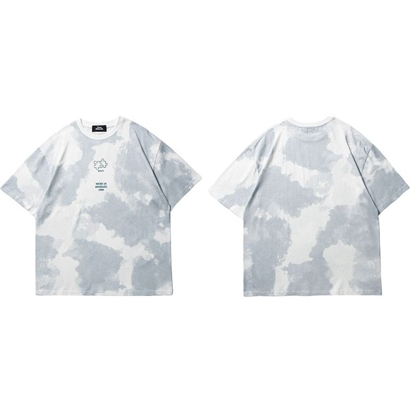 Hop Tie Dye T-Shirt Streetwear Letter Puzzle Printed Tshirt 2021 Men Summer T Shirt Harajuku Cotton Short Sleeve Tops Tees
