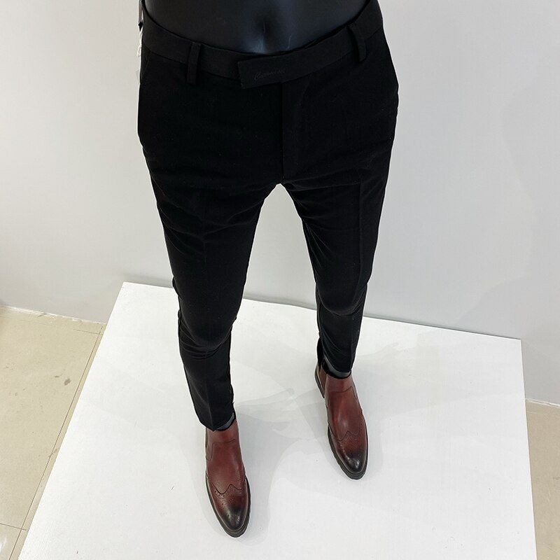 2022 Spring Men Business Dress Pants Solid Color Slim Casual Office Social Suit Pants Streetwear Wedding Trousers Costume Homme