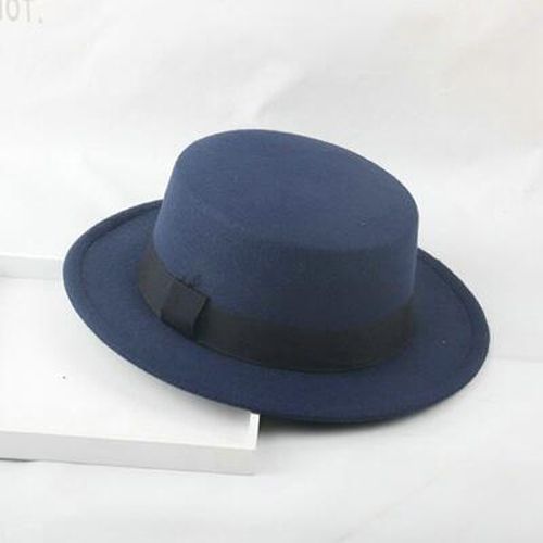 Imitation Wool Pork Pie Boater Flat Top Hat For Men's Felt Wide Brim Fedora Gambler Hat