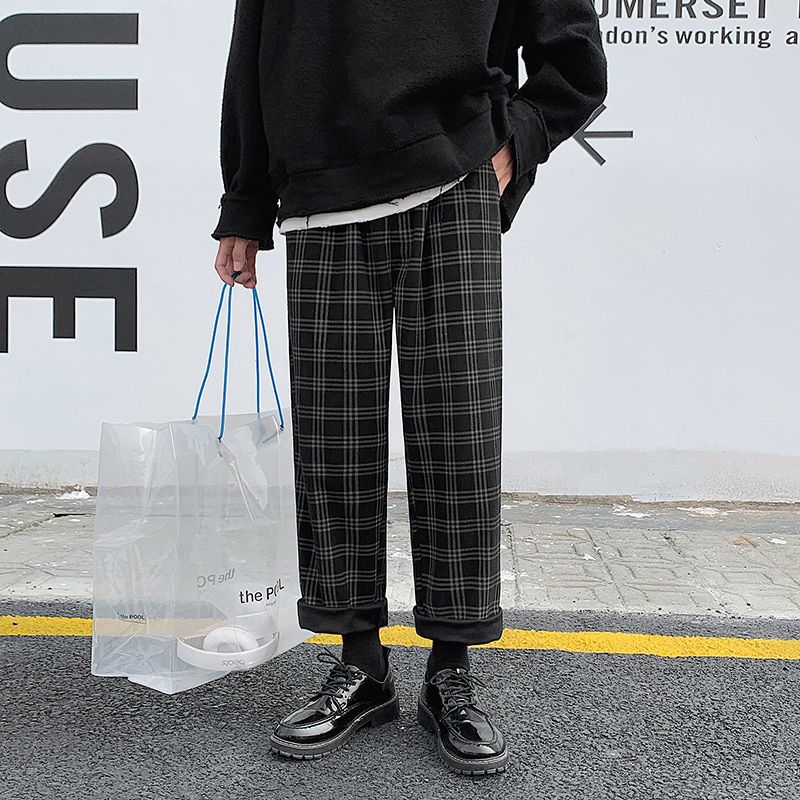Autumn Corduroy Pants Men Fashion Retro Casual Plaid Pants Men Streetwear Hip Hop Loose Straight Trousers Male Large Size