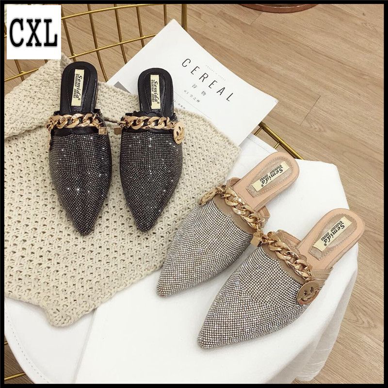 CXL Korean Version Fashion Beautiful Mules Slippers Style Flat Sandals For Women（Size 35-43）
