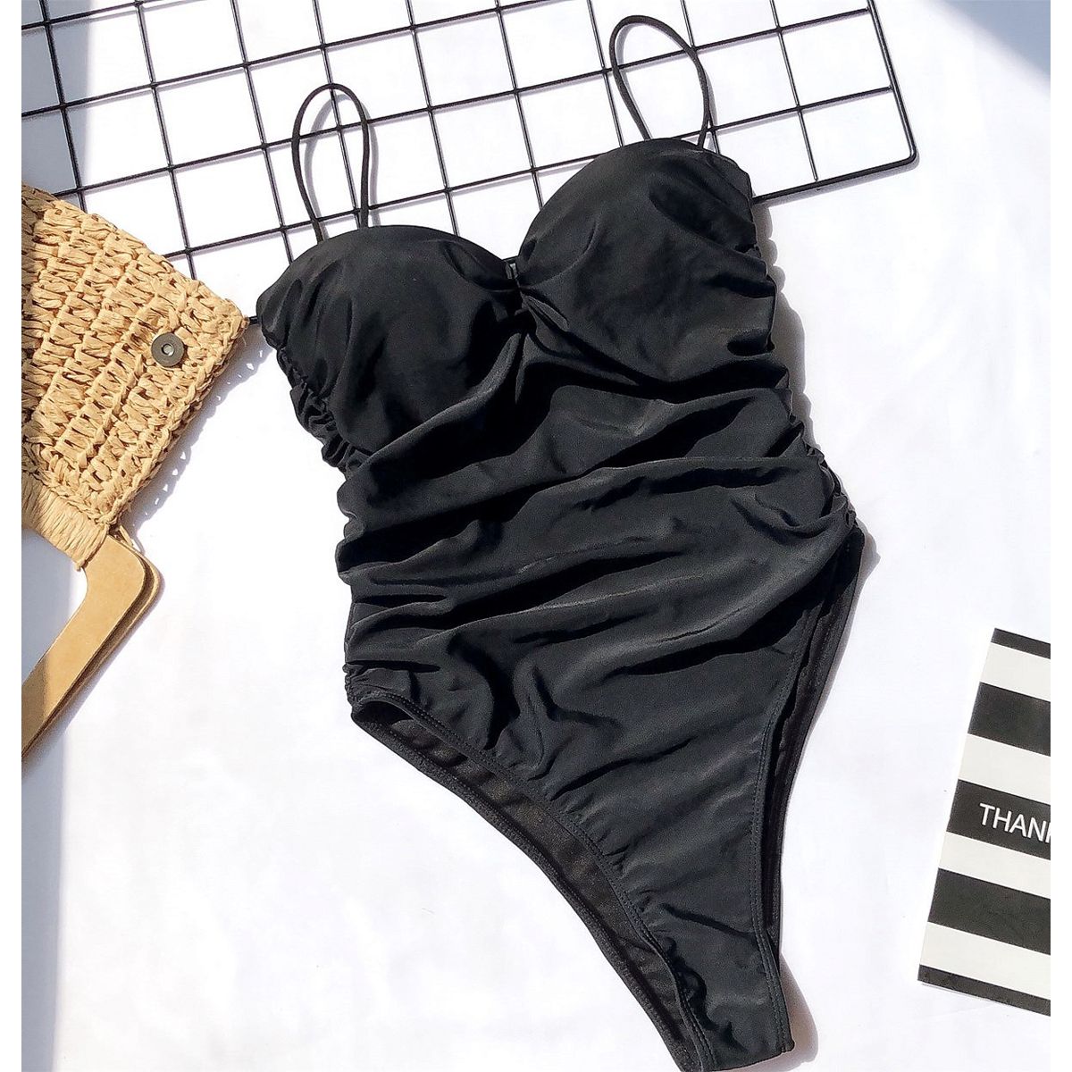 Ladies Summer Sexy Leopard Print Solid Color One-piece Swimsuit Bikini Adults Women Strap Swimsuit Female Swimwear Beachwear