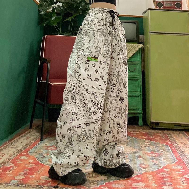 Wide Leg Pants Women Chic High Waist Trendy BF Style Teens Oversized Trousers Preppy Print Casual Womens Streetwear