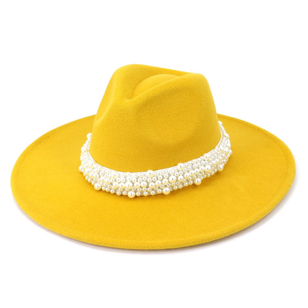 Fedora Hat ple new peach heart top jazz top hat women elegant pearl 9.5CM big brim hat autumn and winter couple hat wholesale