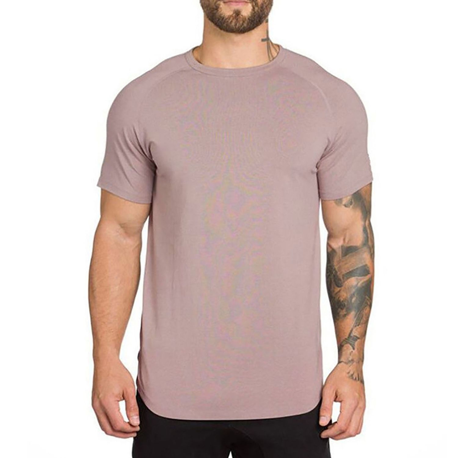 Men T-shirt Solid Color Breathable Summer Round Neck Short Sleeve Top for Sports
