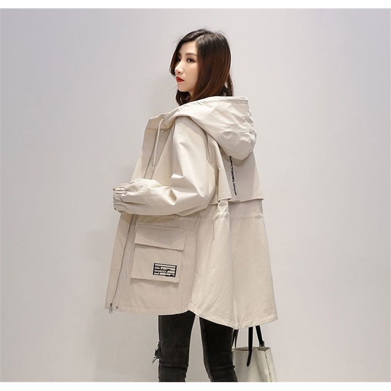 Plus Size Women Jackets Spring Autumn Loose Hooded Outerwear Female Windbreaker Mid-length Basic Overcoat Zipper Jackets Tops