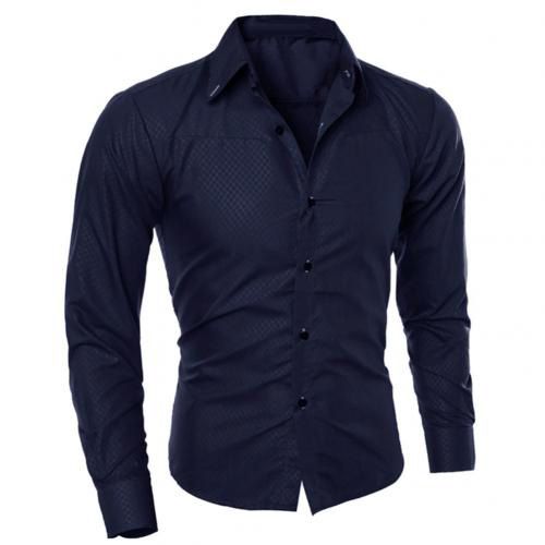 Men Fashion Solid Color Turn Down Collar Long Sleeve Slim Blouse Shirt Top Fit