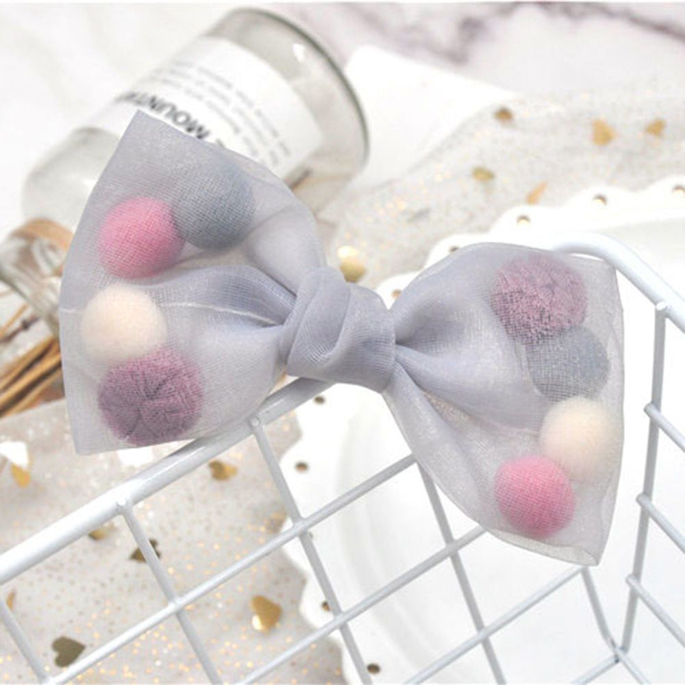 1 PCS New Princess Style Colorful Plush Ball Net Yarn Lace Bow Duck Bill Clip Side Clip Hair Accessories