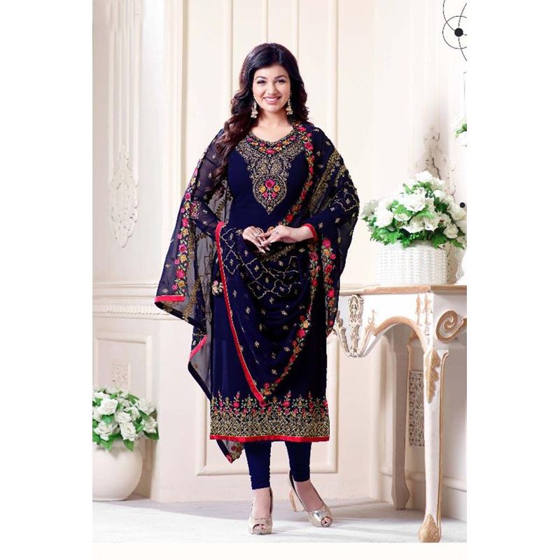 Exclusive Unstitched Blue Georgette Embroidery Work Salwar Kameez For Women