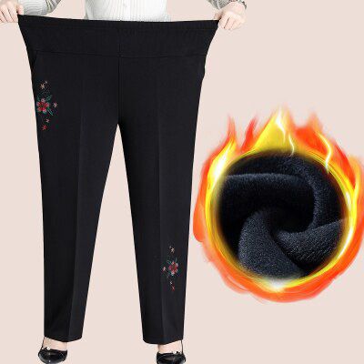 Women Trousers Autumn High Waist Elastic Casual Pants Winter Velvet Warm Pants 282