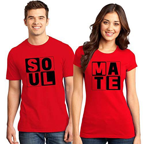 ADIMA Couple Tshirts Soul-Mate Printed Matching Tees Valentine Gift for Couples-Lovers-Men Women