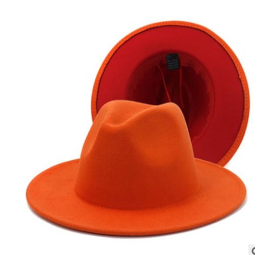 Gray and Pink Patchwork Women Uni Panama Wool Felt Fedora Hats Ladies Wide Brim Party Trilby Cowboy Hat Fashion Jazz Caps