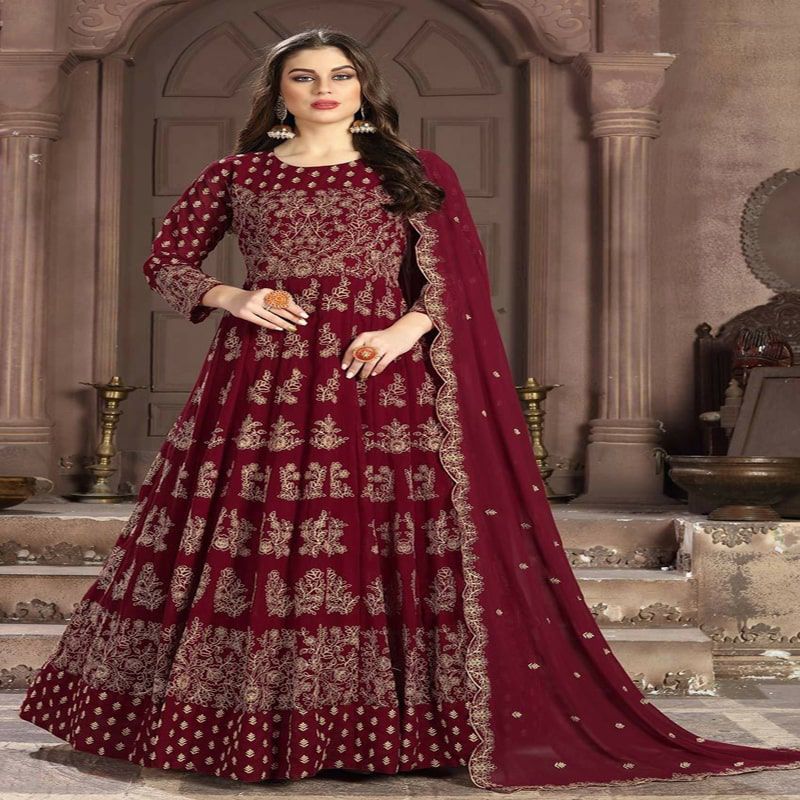 Goergette Party Wear Embroidered Work Anarkali Salwar Suit