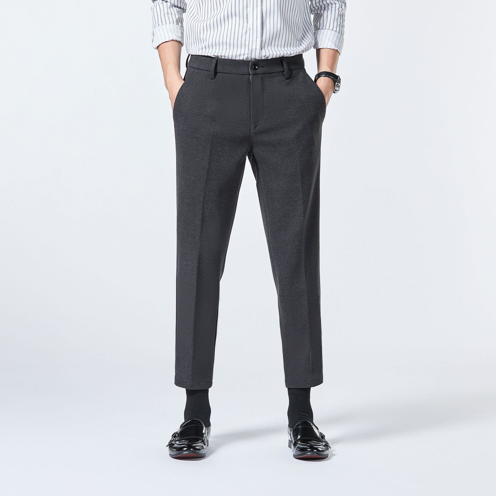 Spring New Men's Suit Trousers Nine-point Pants Micro-elastic Classic Casual Business  Commuting Middle-aged