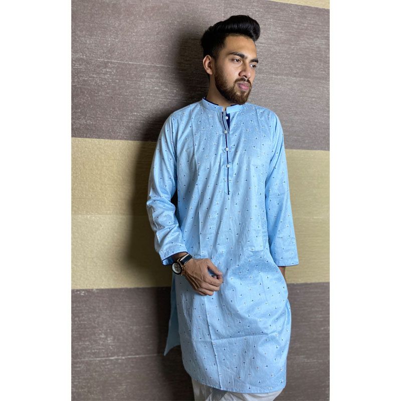 Casual Semi Long Men's Exclusive Panjabi - Light Blue