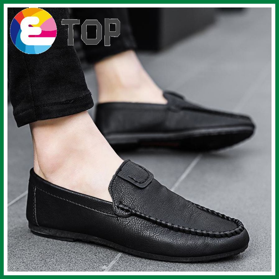 Vikey Men's Leather Formal Shoes Loafers Moccasins Casual Driving Shoes Slip on Flat Shoes for Men Kasut Lelaki (Black,Brown,Red)