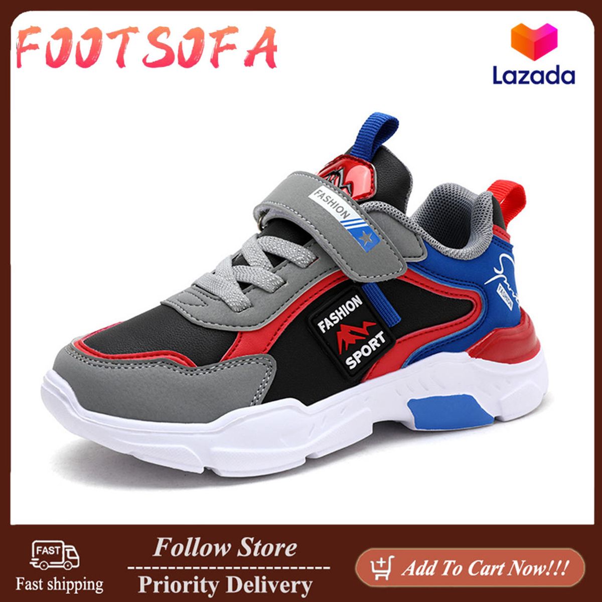 New Fashion Sneakers Kids Sports Casual Shoes Children Kids Leather Sports Shoes for Kids Boy Trend Ultra Light Rubber Sole Velcro Suitable for 5-14 Years Old