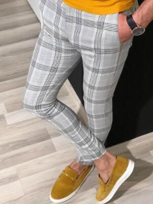 New Men Vintage Plaid Suit Pants Formal Dress Business Casual Slim Fit Pants Wedding Party Formal Classic Check Suit Trousers