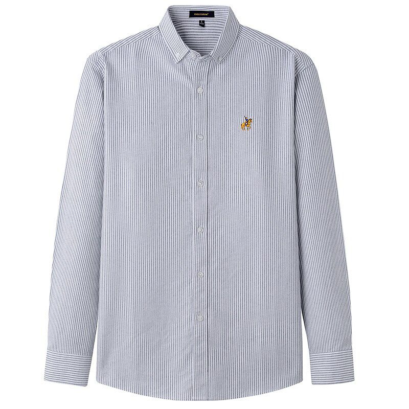 Casual Pure Cotton Oxford Striped Shirts For Men Long Sleeve Embroidery Logo Design Regular Fit Fashion Stylish