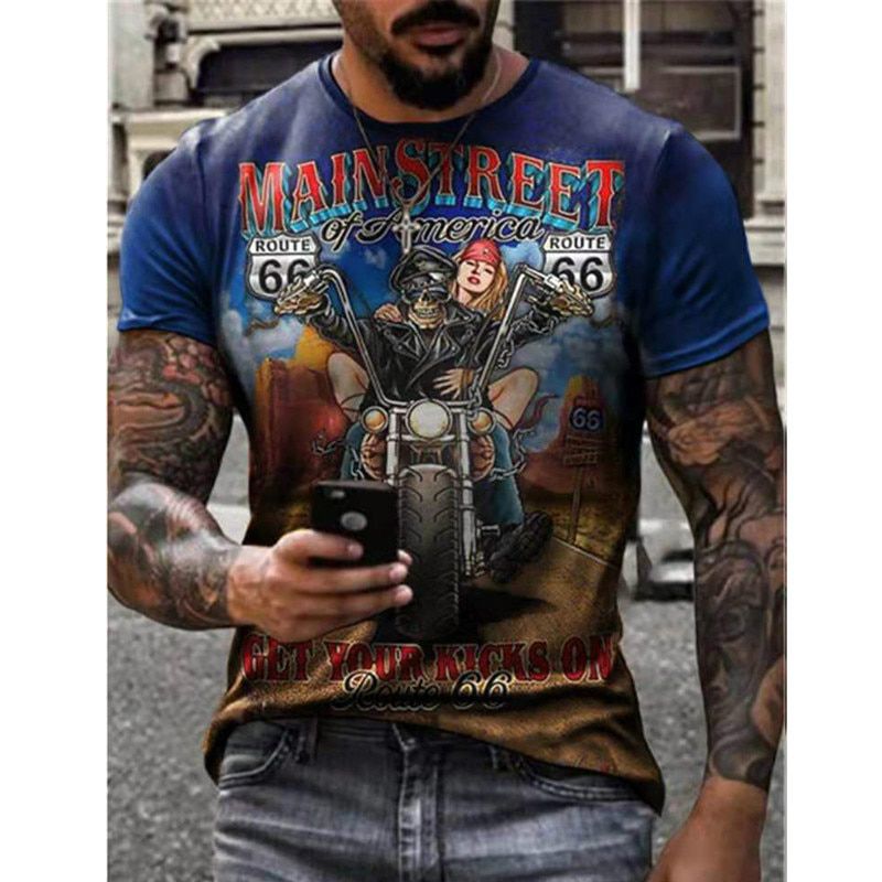 Men's European and American style polyester material motorcycle fashion T-shirt O-neck comfortable 2021 hot style