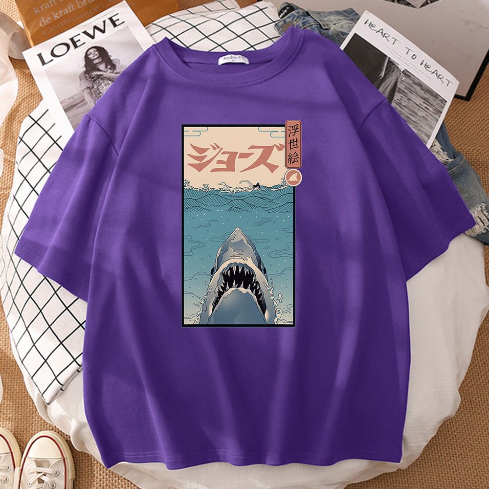 Shark In The Sea With Japanese Ukiyo-E T-Shirts Summer Short Sleeve Men T Shirt Cool Streetwear Tshirt Harajuku  Hop T-Shirt