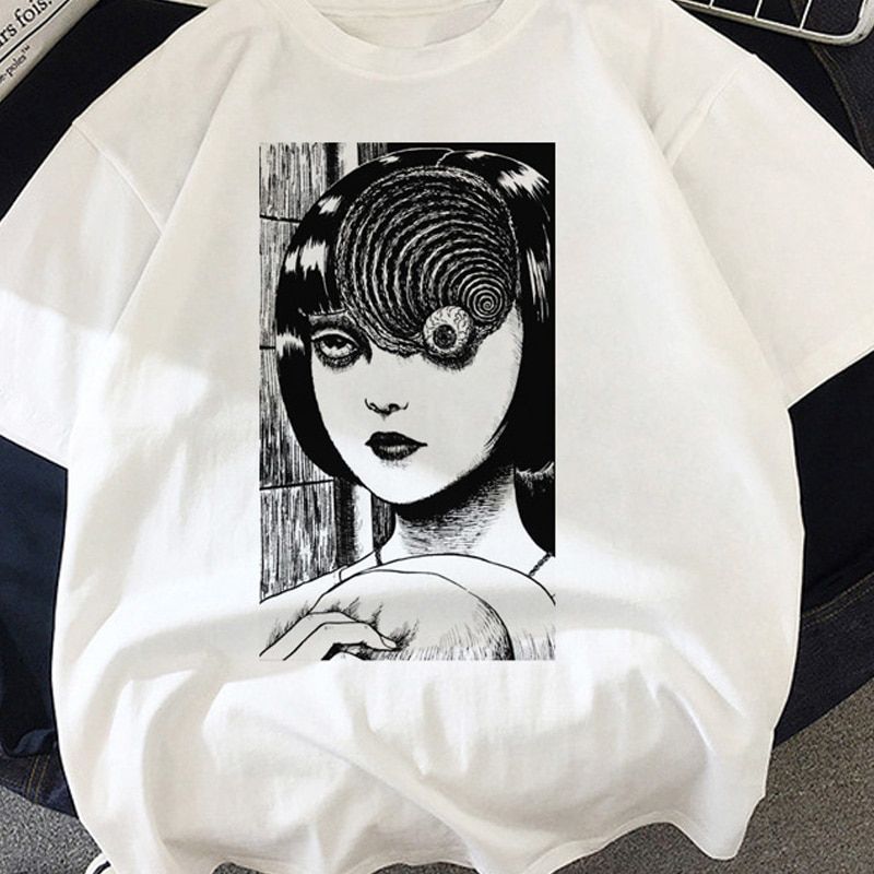 Horror comics Junji Ito ladies T-shirt femme streetwear Harajuku T-shirt tumblr grunge summer kawaii top women