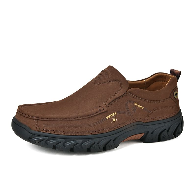 Hand-stitching  Leather Shoes Men Outdoor Breathable Men Loafers Casual Leather Men Shoes Slip On  Foot Wear