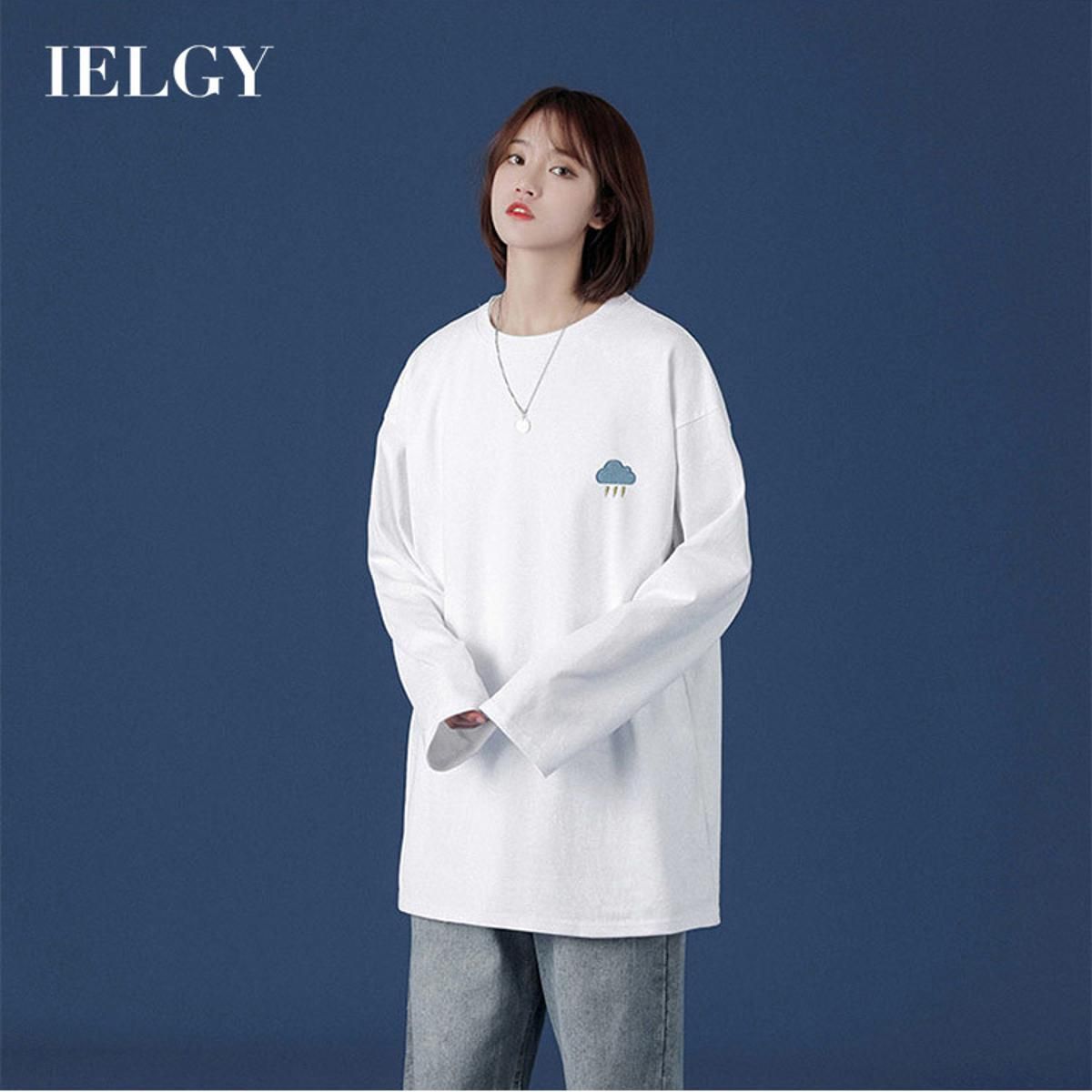 IELGY Embroidered long-sleeved bottoming shirt t-shirt top