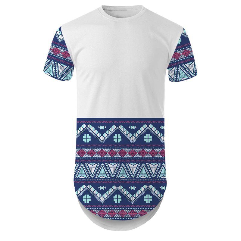 YOUTHUP 3D T-shirt Men Round Hem Tshirt Traditional Patterns Design Mens T Shirt Male Streetwear Long Line Shirts For Summer