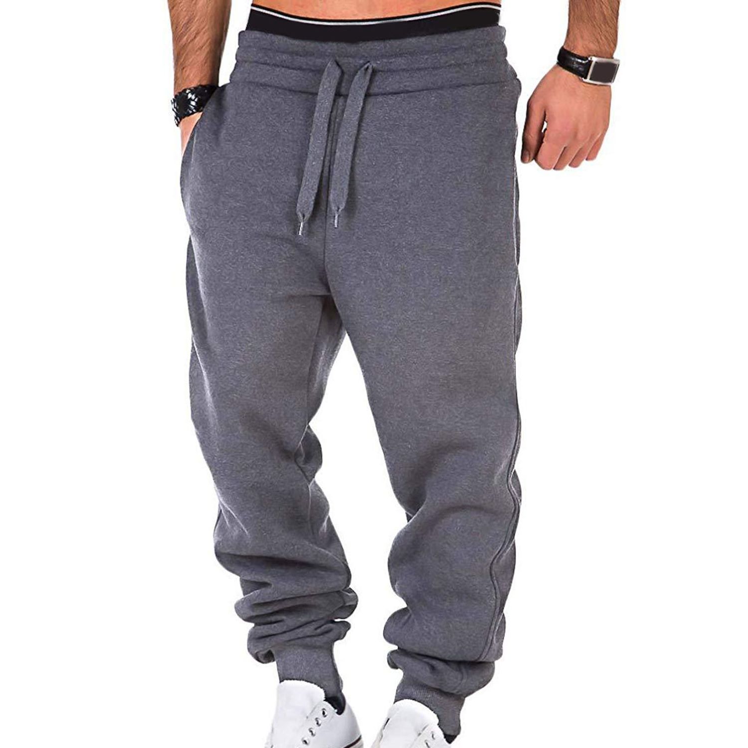 Sports Pants Side Pockets Solid Color Sports Casual Trousers
