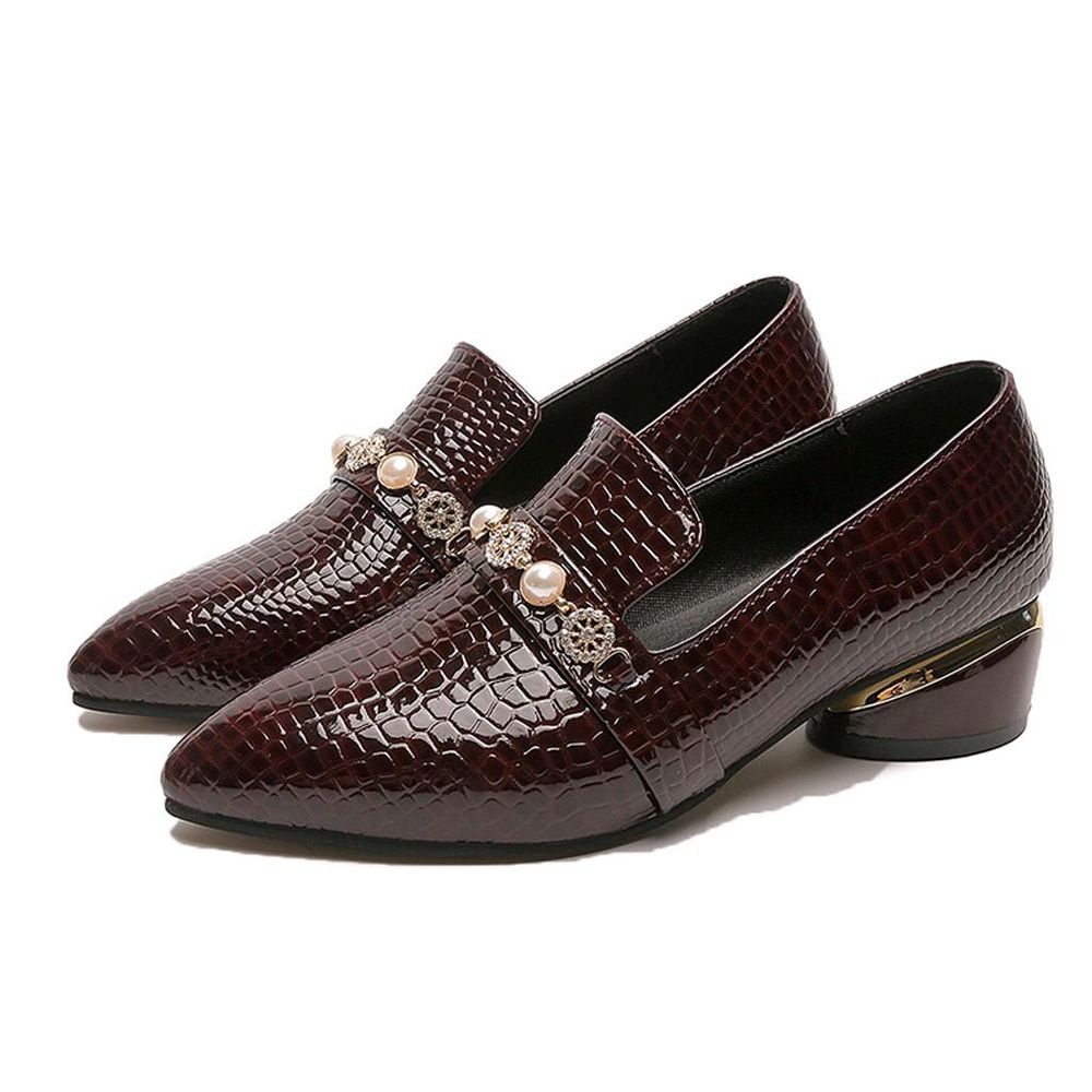 Shoes For Women New Casual Shoes ClearanceWomen's Shoes Women Block-Heel Pearl Autumn Small Leather Shoes Pointed Shoes Low Heel Shoes
