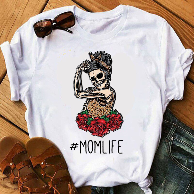 Summer Camo Skull T-shirt Women Leopard Bandana printed Mom T shirt Funny Top Tee Fashion Female Tshirt Harajuku Aesthetic Shirt