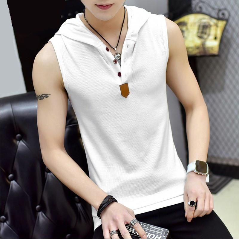 Stretchy Sleeveless Shirt Casual Fashion Hooded TaTop Men Outwear Fitted Slim Clothing Hop gym shirt Brand