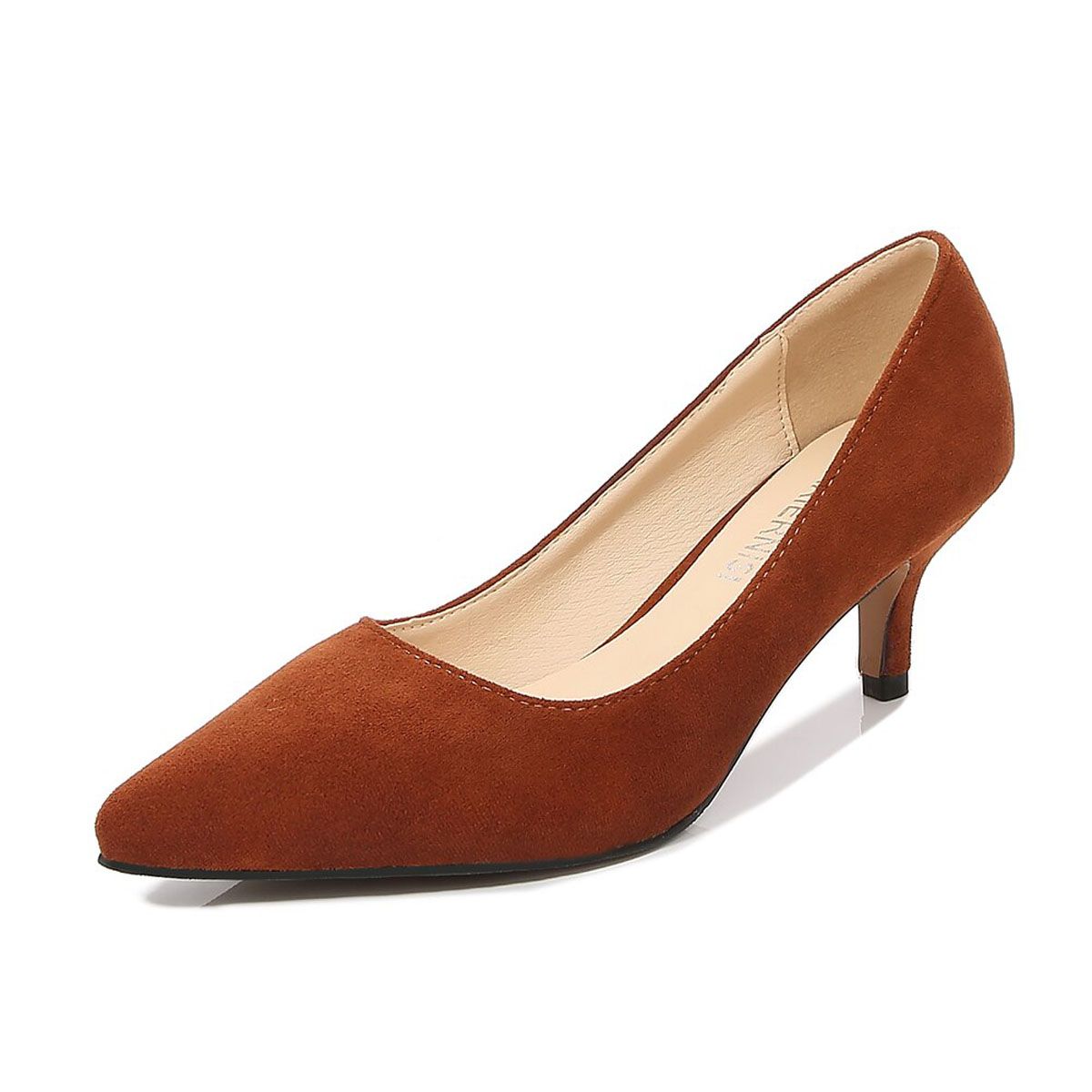 5cm Mid high heels office ladies shoes soft flock kitten female shoes pumps size 46 concise comfortable work women shoes green
