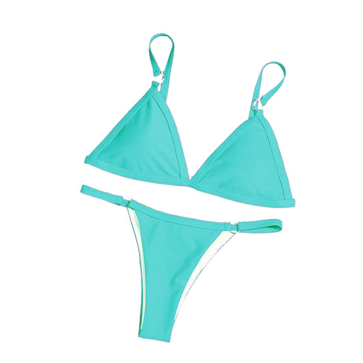 Style Women Summer Bikini Set Swimmer Solid Color Push Up Bra Briefs G-string