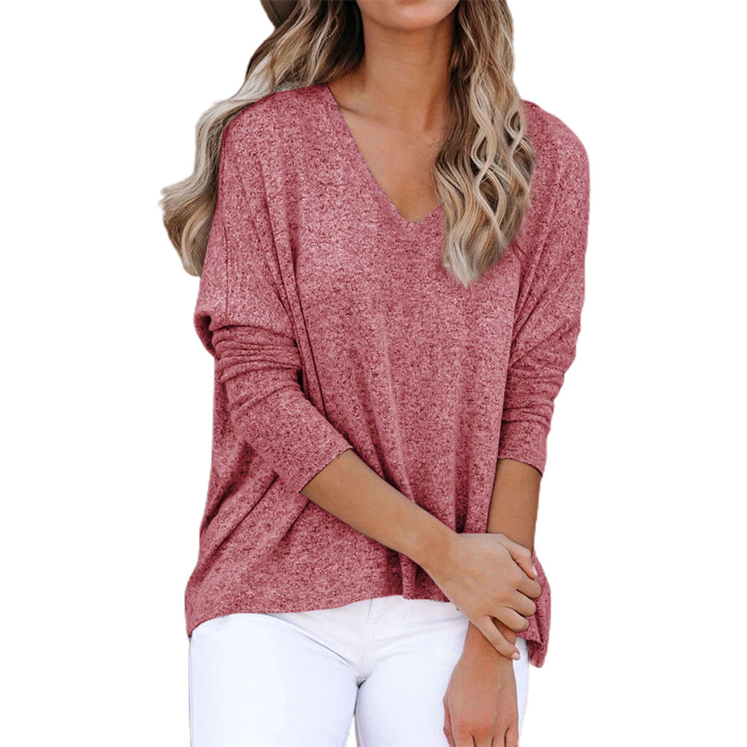 Simple T-shirt Solid Color Solid Color Batwing Sleeve T-shirt