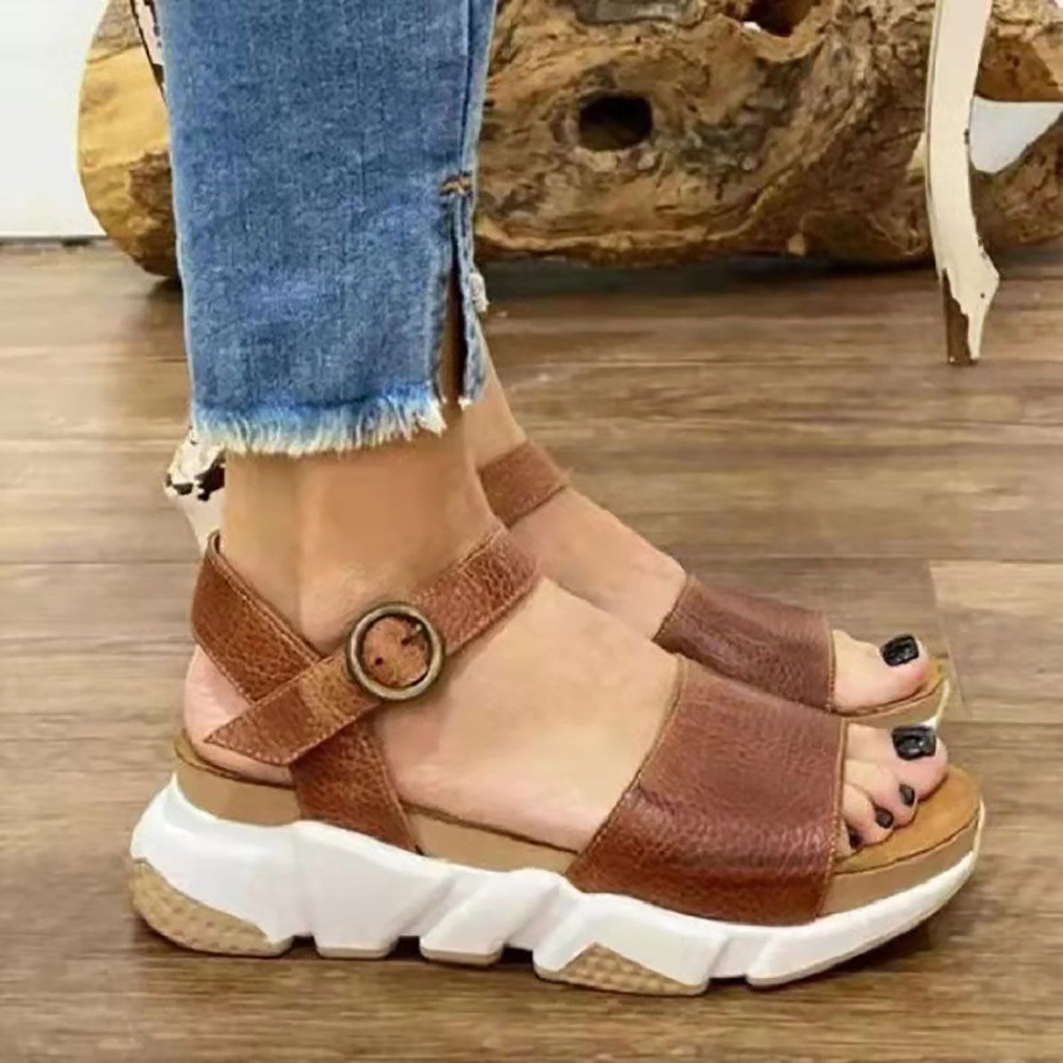 Summer Sandals Ankle Strap Adjustable Buckle Lady Wedges Shoes